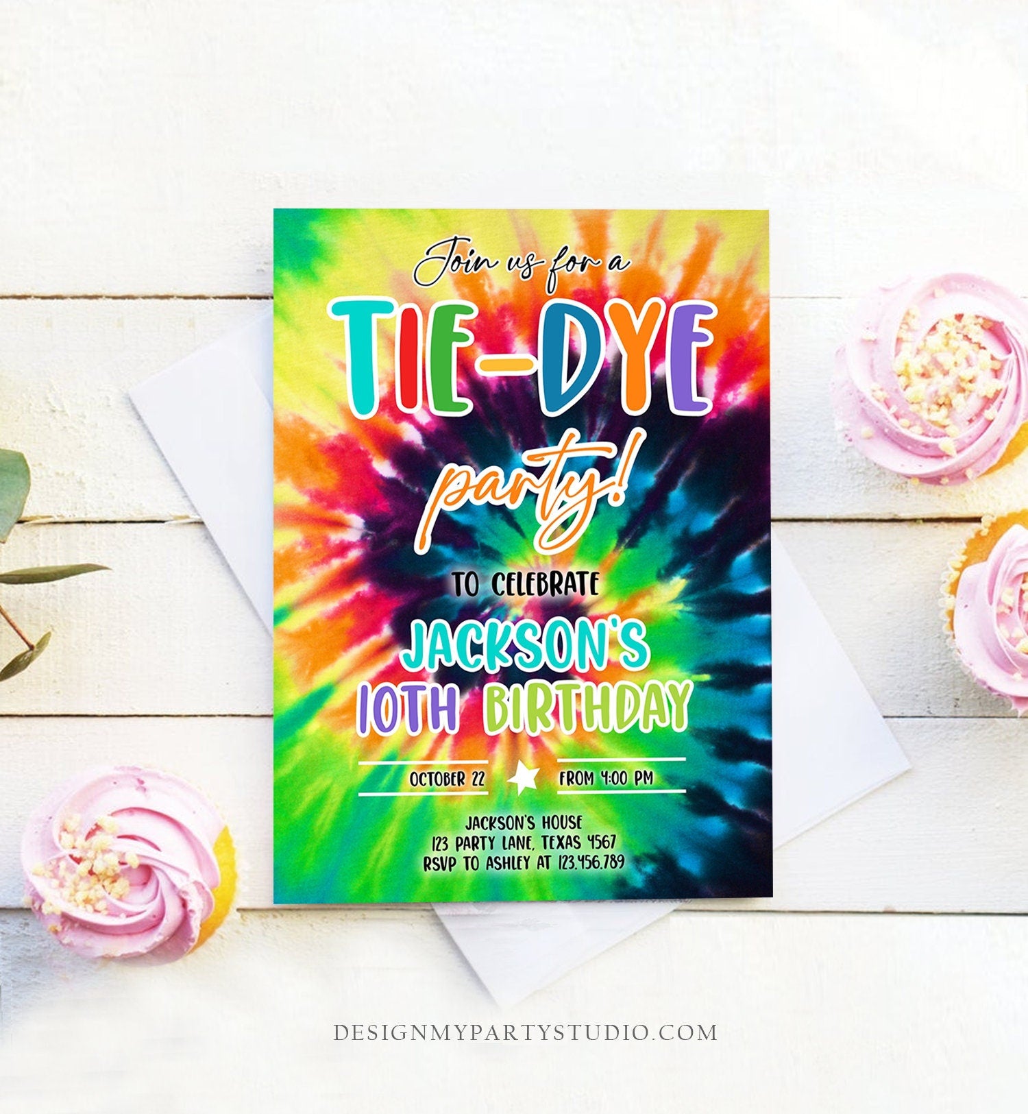 Editable Tie Dye Birthday Invitation Tie Dye Party Invite Boy Tie-Dye Birthday Rainbow Hippie Peace Tween Craft Download Corjl Template 0407