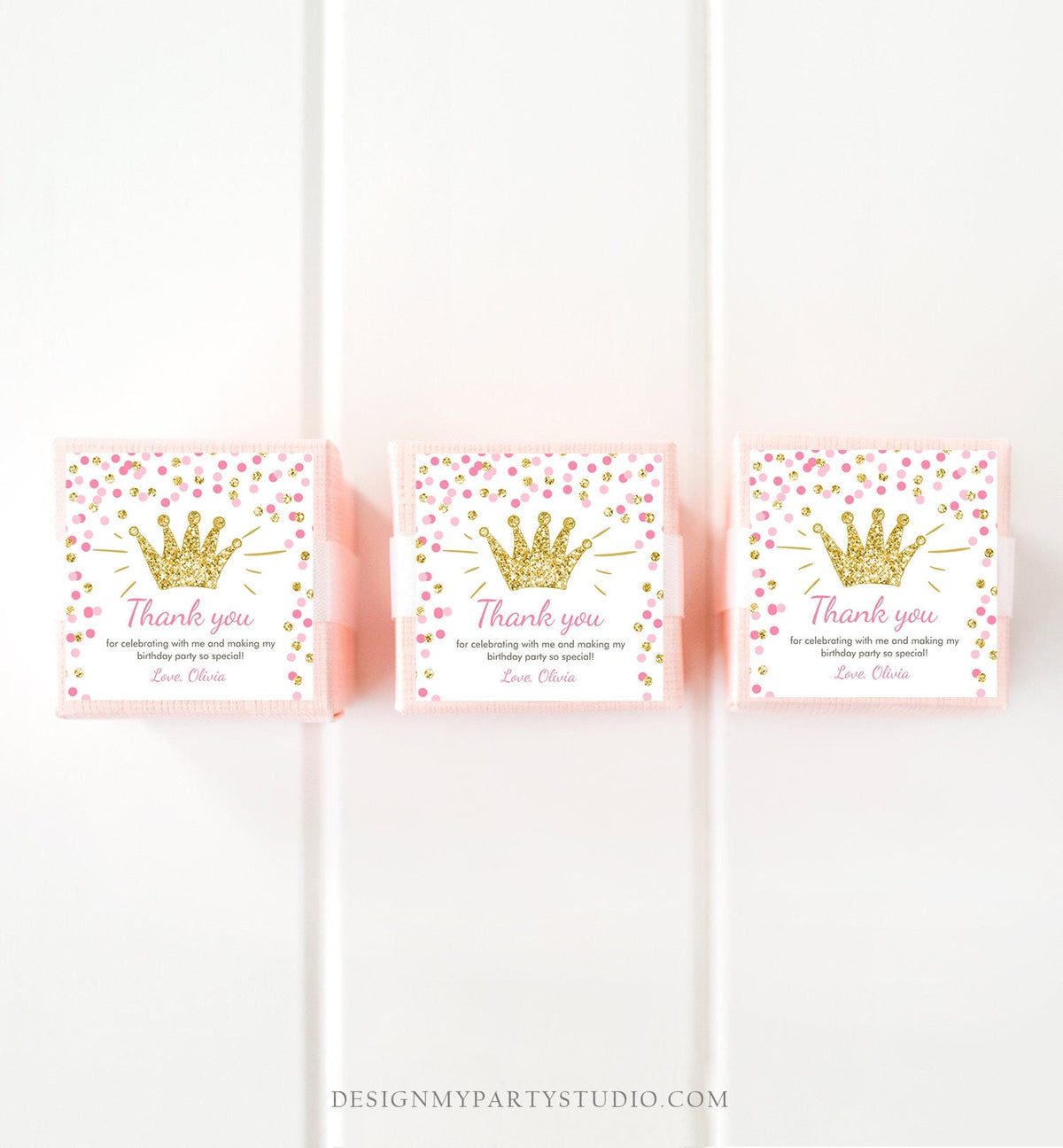 Editable Princess Favor Tags Birthday Thank You Tag Girl Pink Gold Royal Party Crown Little Miss Onederful Corjl Template Printable 0047