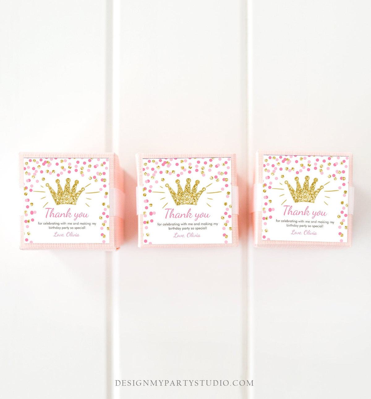 Editable Princess Favor Tags Birthday Thank You Tag Girl Pink Gold Royal Party Crown Little Miss Onederful Corjl Template Printable 0047