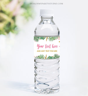 Editable Safari Water Bottle Labels Tropical Girl Birthday Party Wild One Decor Beach Summer Pink Gold Labels Tropical Corjl Template 0332