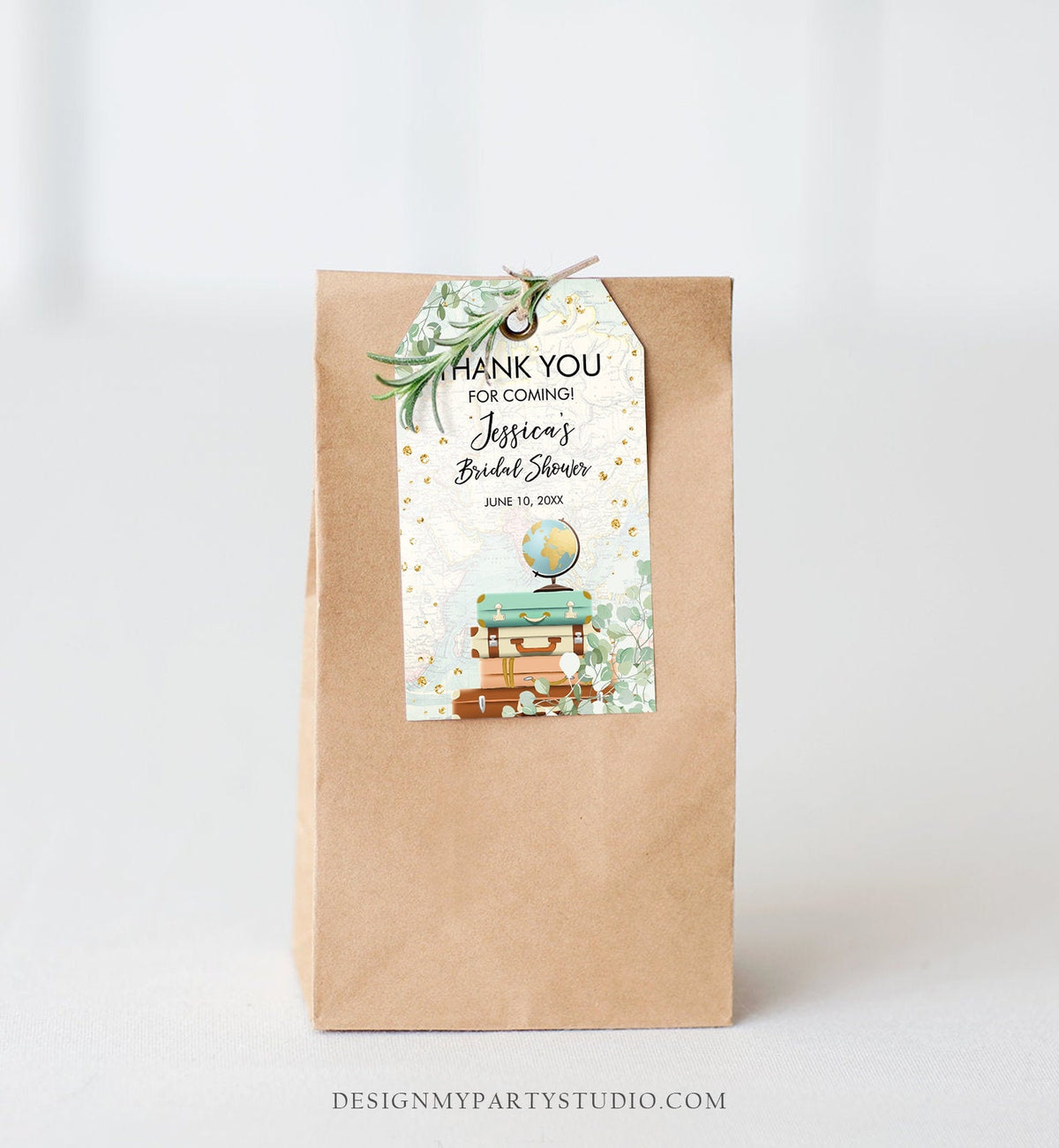 Editable Travel Thank You Favor Tags Adventure Eucalyptus Greenery Suitcases Bridal Shower Baby Shower Digital Template Printable 0030