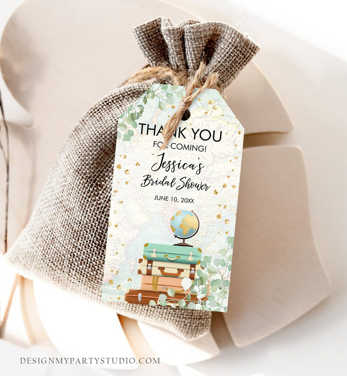 Editable Travel Thank You Favor Tags Adventure Eucalyptus Greenery Suitcases Bridal Shower Baby Shower Digital Template Printable 0030