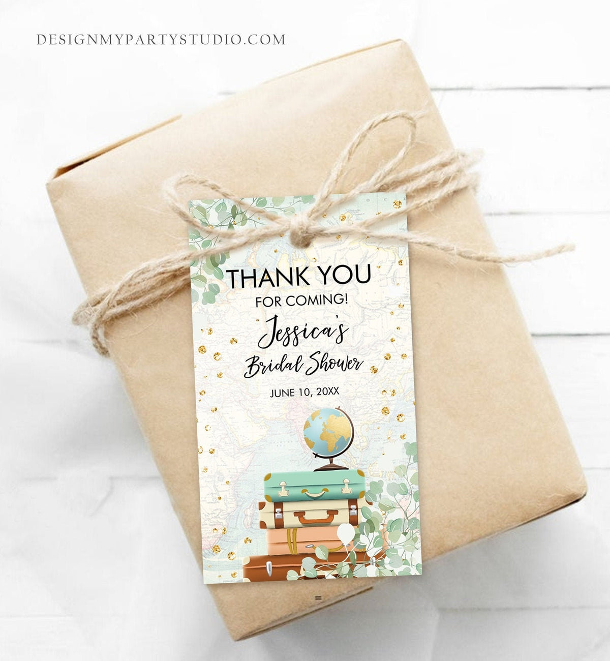 Editable Travel Thank You Favor Tags Adventure Eucalyptus Greenery Suitcases Bridal Shower Baby Shower Digital Template Printable 0030