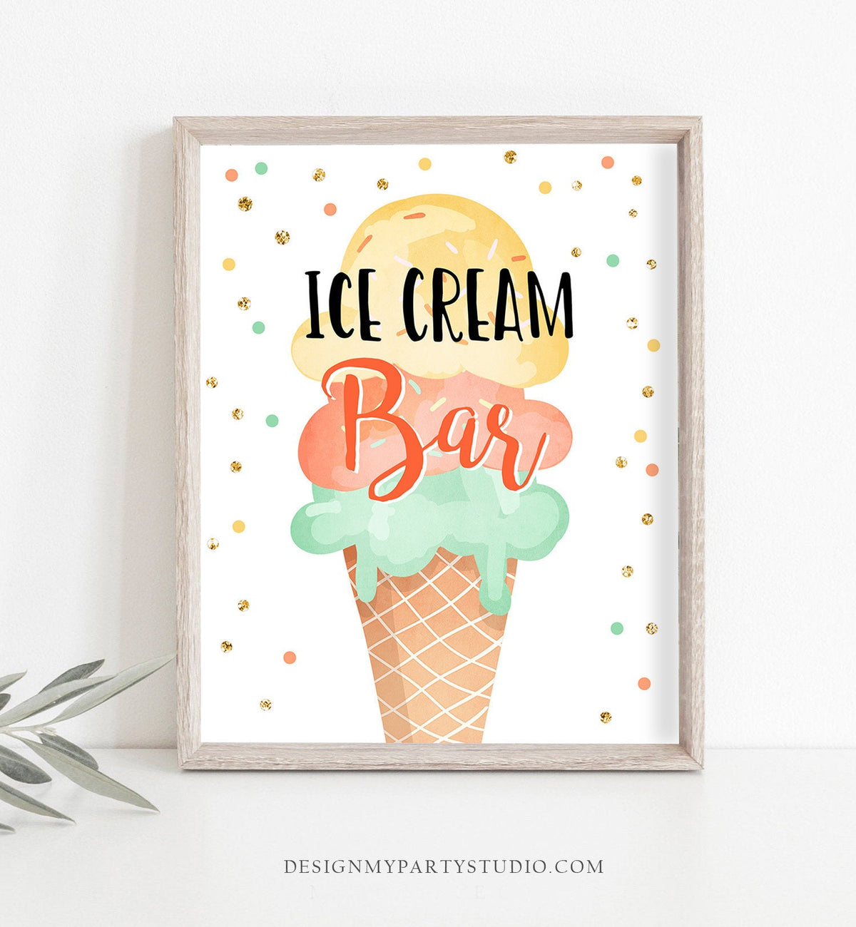 Ice Cream Bar Sign Ice Cream Social Birthday Ice Cream Party Sign Ice Cream Table Sign Yellow Mint Boy Girl Instant Download Printable 0243