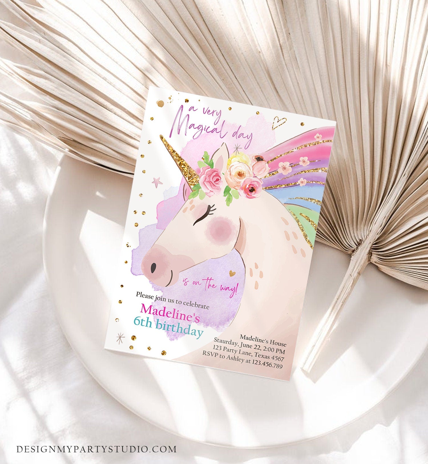 Editable Unicorn Invitation Unicorn Birthday Invitation Magical Unicorn Party Girl Pink Rainbow Digital Download Template Printable 0411