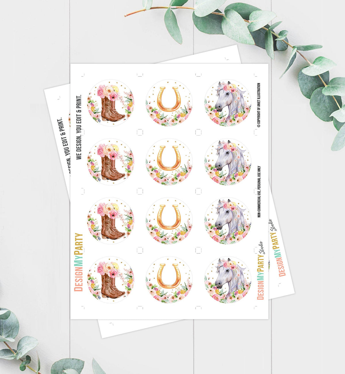 Horse Cupcake Toppers Favor Tags Girl Saffle Up Pony Birthday Party Decoration Cowgirl Floral Horse Pink Download Digital Printable 0408
