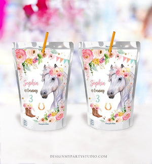 Editable Horse Birthday Capri Sun Labels Juice Pouch Labels Cowgirl Party Girl Birthday Decor Floral Download Corjl Template Printable 0408