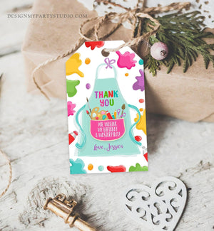 Editable Art Party Favor Tags Painting Party Thank You Tag Gift Tag Art Birthday Girl Pink Craft Paint Brush Corjl Template Printable 0319