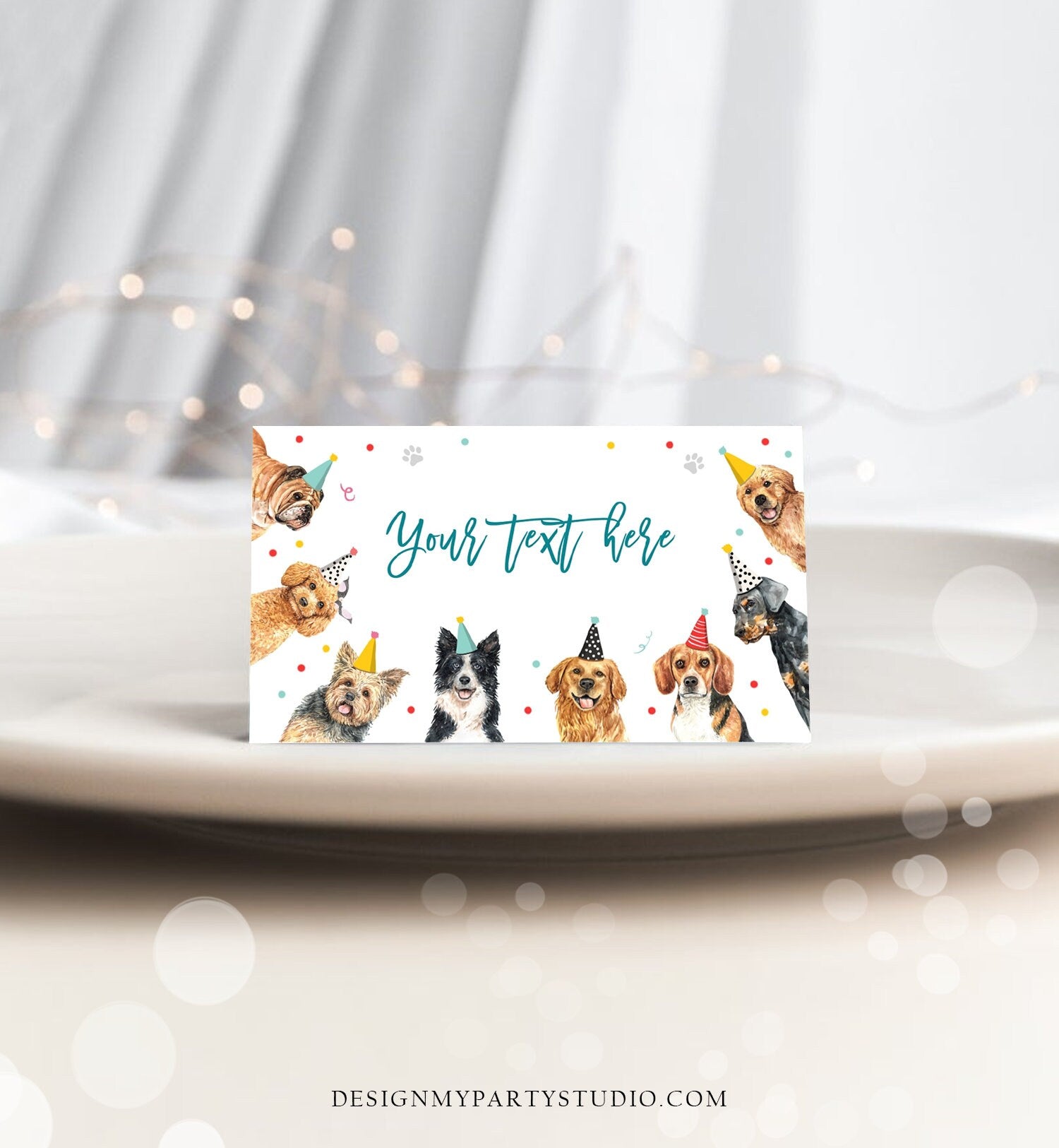 Editable Dog Food Labels Dog Birthday Place Card Tent Card Escort Card Puppy Party Pet Vet Doggy Shelter Boy Printable Template Corjl 0384