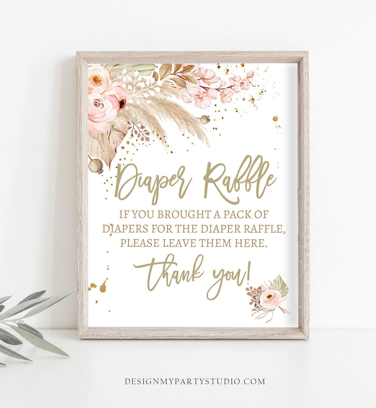 Diaper Raffle Sign Pampas Grass Baby Shower Sign Gender Neutral Boho Bohemian Tropical Diaper Ticket Table Sign 8x10 Download Printable 0395