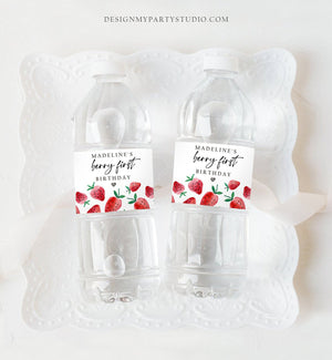 Editable Strawberry Water Bottle Labels Strawberry Birthday Decor Berry Sweet 1st Birthday First Printable Bottle Label Template Corjl 0399