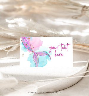 Editable Mermaid Food Labels Mermaid Birthday Place Card Tent Card Escort Card Girl Pink Gold Under The Sea Printable Corjl Template 0403