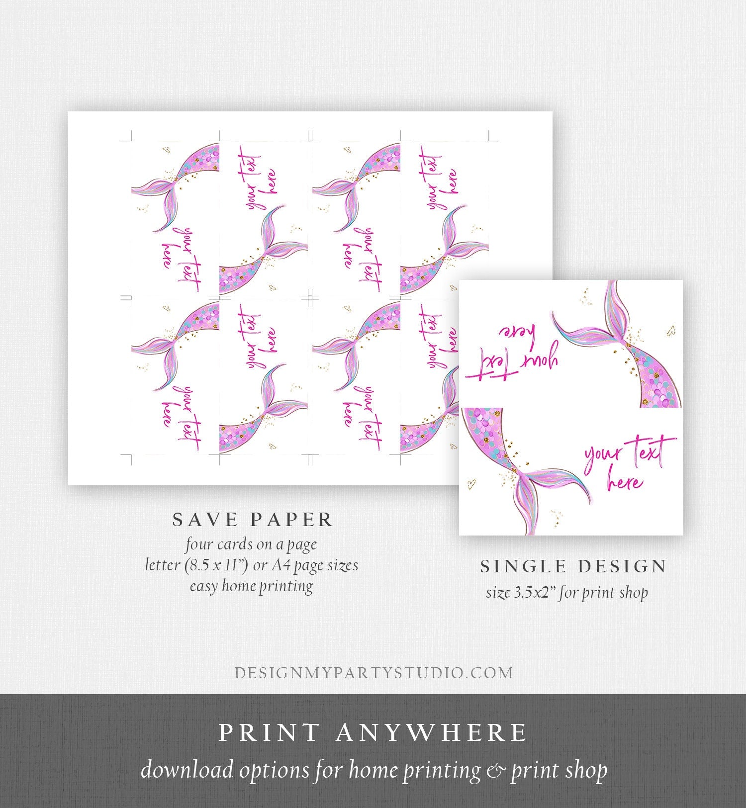 Editable Mermaid Food Labels Mermaid Birthday Place Card Tent Card Escort Card Girl Pink Gold Under The Sea Digital Template Printable 0403