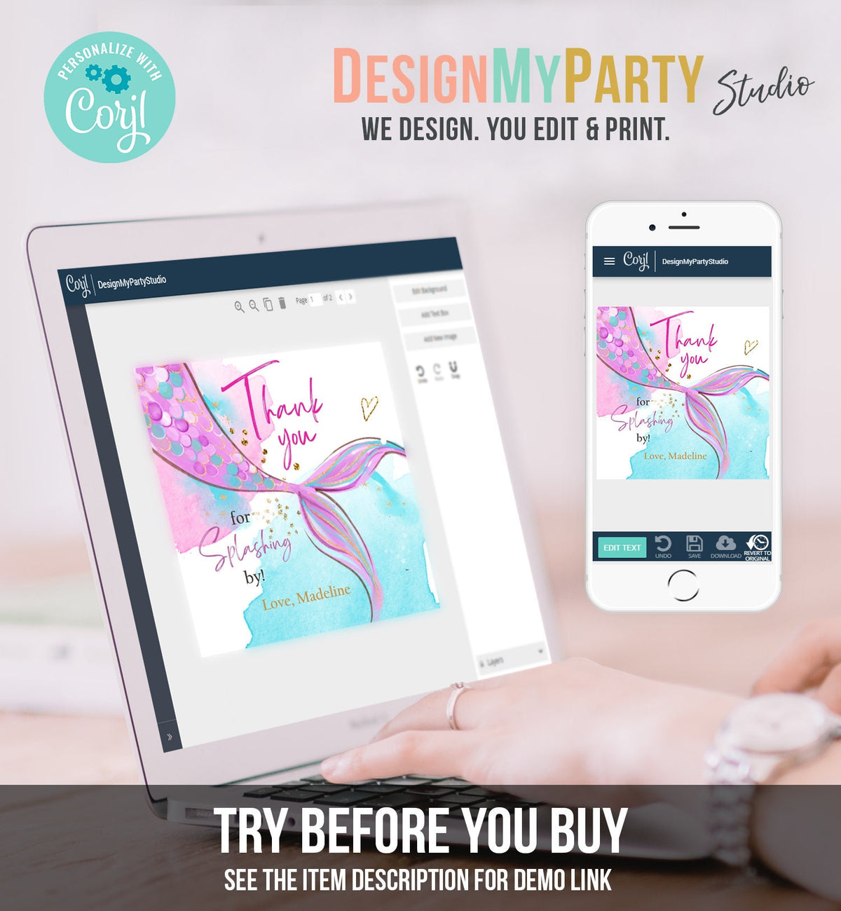 Editable Mermaid Birthday Favor Tags Under The Sea Thank You Tag Mermaid Party Mermaid Stickers Digital Download Template Printable 0403