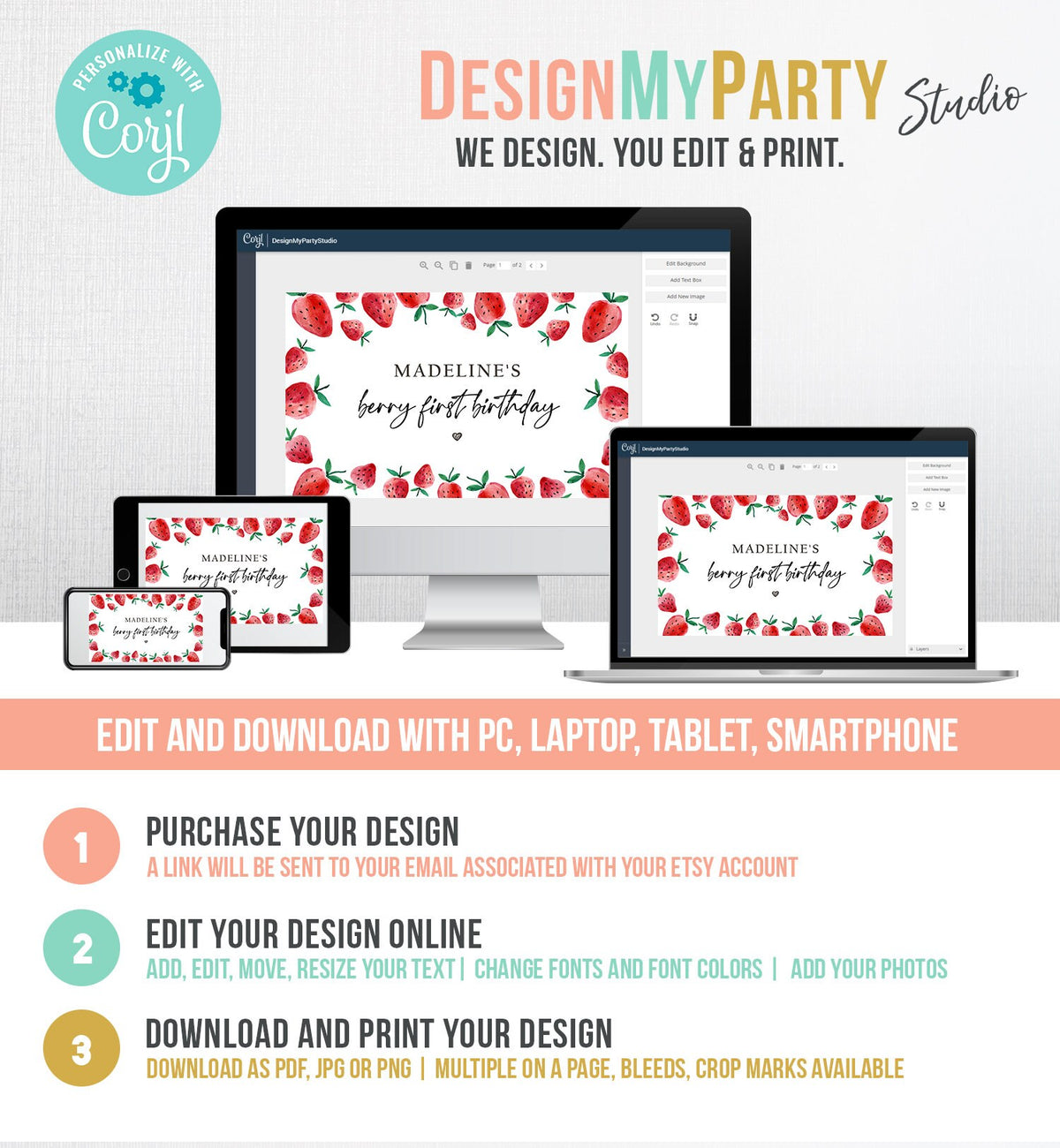 Editable Strawberry Backdrop Banner Strawberry Berry First Birthday Girl Strawberries Berry Sweet Digital Download Template Printable 0399