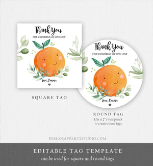 Editable A Little Cutie is on The Way Favor Tag Orange Clementine Baby Shower Cutie Gift Greenery Neutral Template Corjl Printable 0330