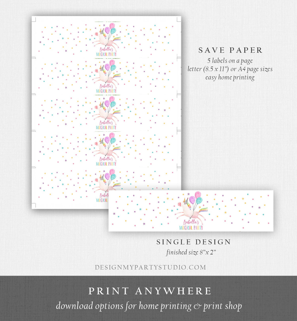 Editable Unicorn Water Bottle Labels Unicorn Birthday Girl Magical Unicorn Party Decor Rainbow Bottle Labels Digital Template Printable 0336