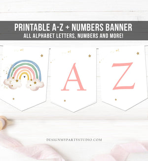Rainbow Birthday Banner A-Z Alphabet Numbers Banner First Happy Birthday Banner Boho Pastel Watercolor Rainbow Party Decor Printable 0387