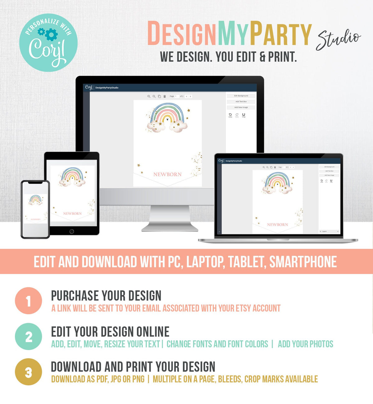 Editable Rainbow First Birthday Banner Monthly Photo Banner Boho Rainbow Birthday Decor Watercolor Pastel Download PRINTABLE Corjl 0387