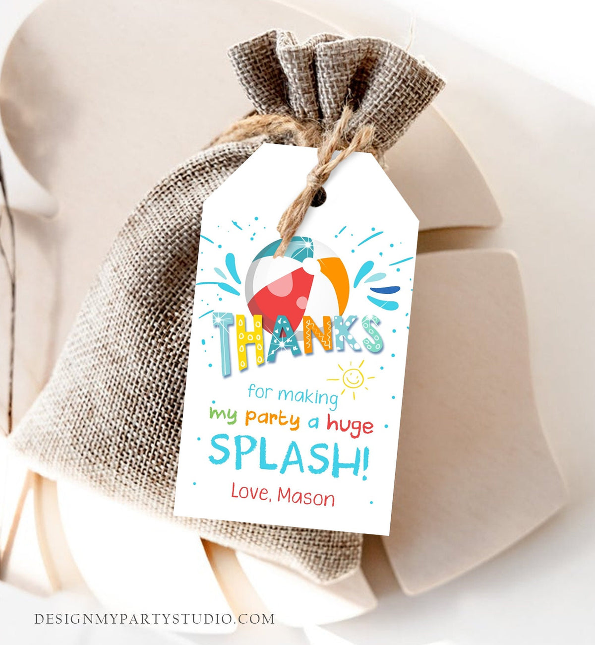 Editable Pool Party Favor Tag Splish Splash Birthday Bash Thank You Tag Boy Summer Beach Goodie Bag Download Corjl Template Printable 0169