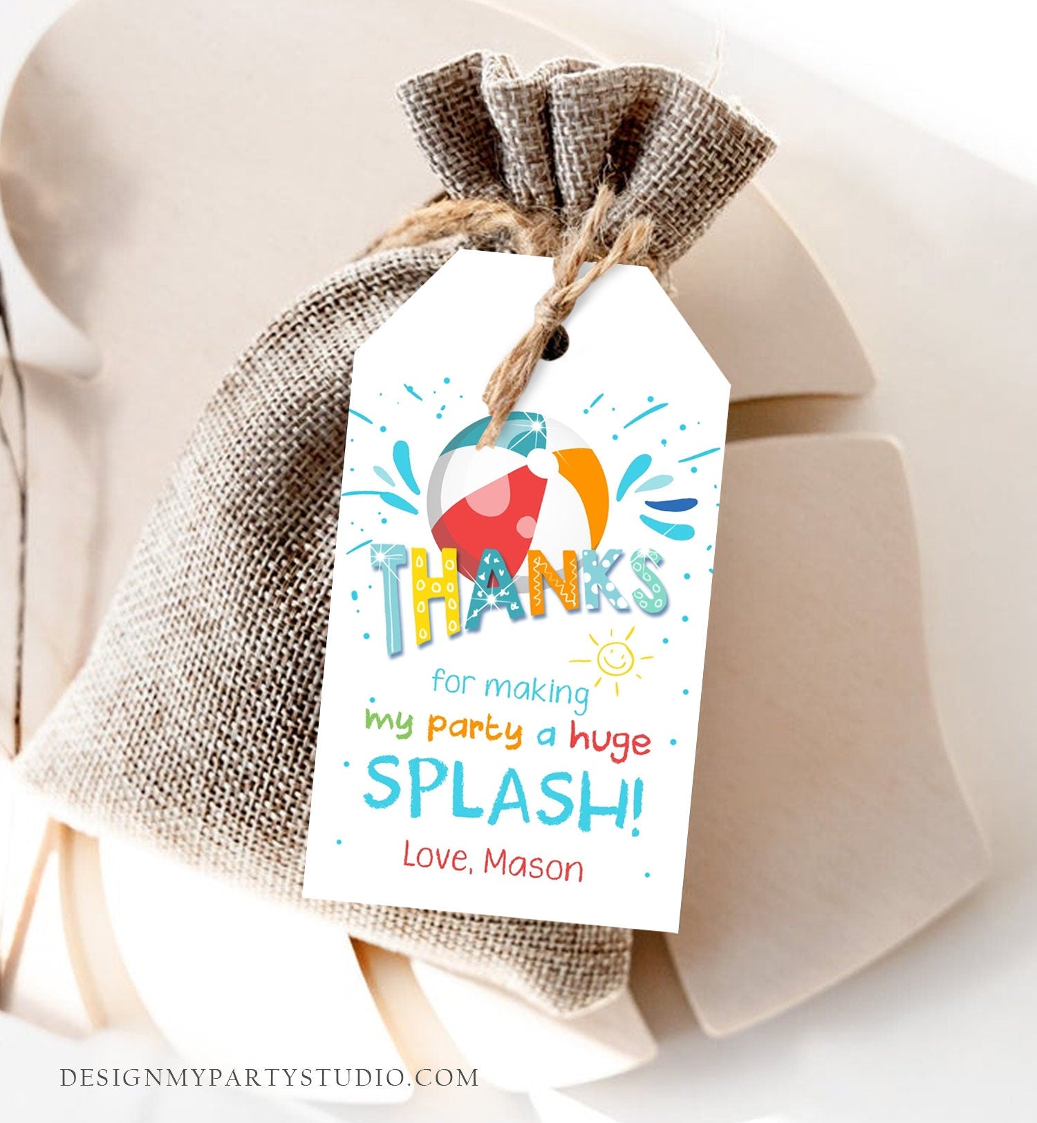 Editable Pool Party Favor Tag Splish Splash Birthday Bash Thank You Tag Boy Summer Beach Goodie Bag Download Corjl Template Printable 0169