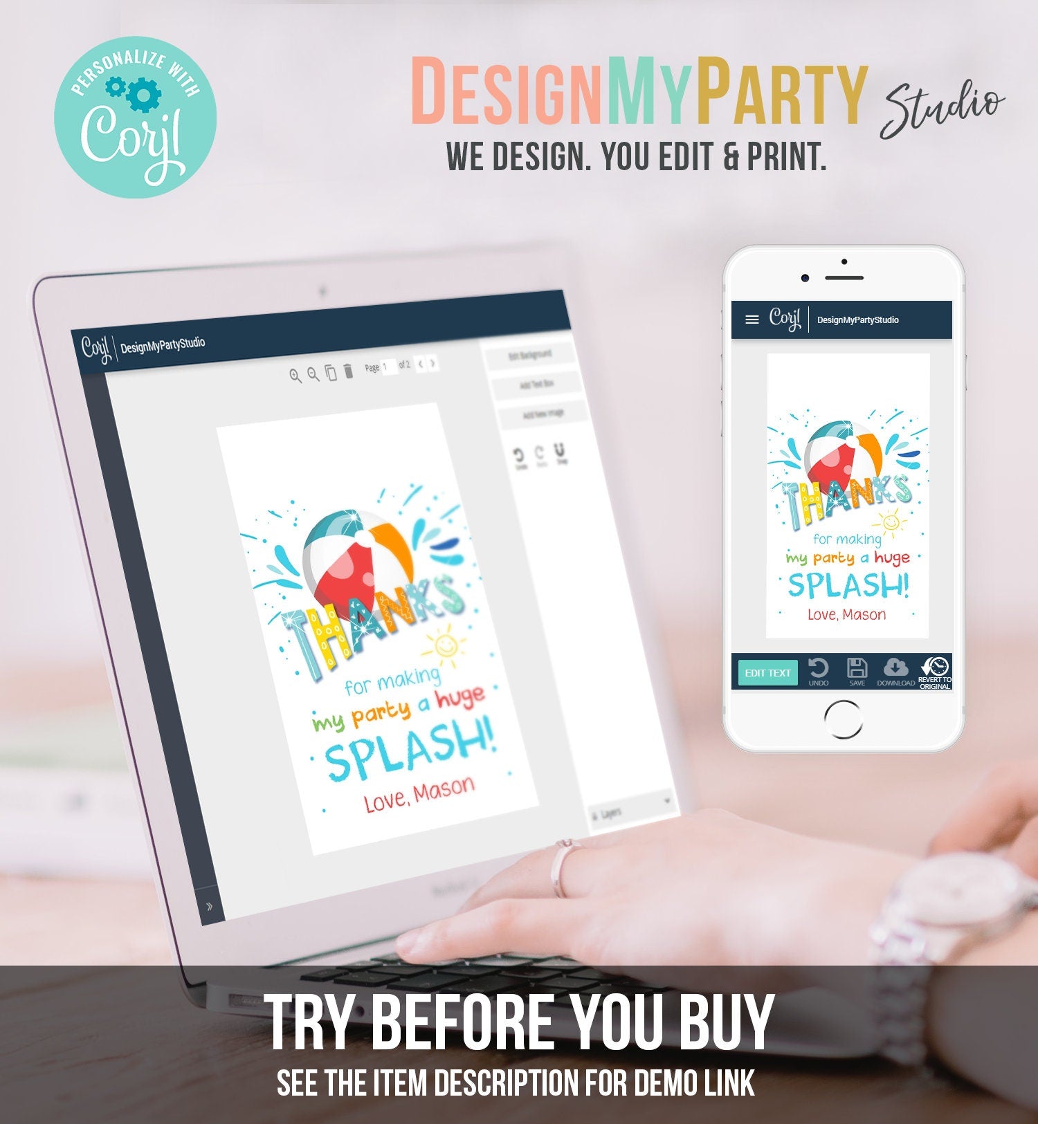 Editable Pool Party Favor Tag Splish Splash Birthday Bash Thank You Tag Boy Summer Beach Goodie Bag Download Corjl Template Printable 0169