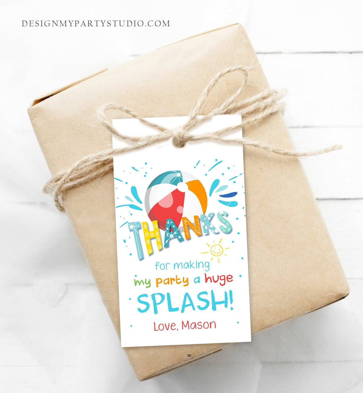 Editable Pool Party Favor Tag Splish Splash Birthday Bash Thank You Tag Boy Summer Beach Goodie Bag Download Corjl Template Printable 0169