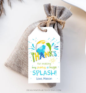 Editable Pool Party Favor Tag Splish Splash Birthday Bash Thank You Tag Boy Summer Beach Goodie Bag Download Corjl Template Printable 0169