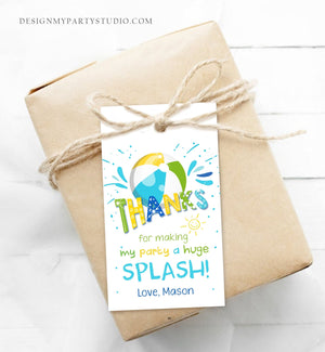 Editable Pool Party Favor Tag Splish Splash Birthday Bash Thank You Tag Boy Summer Beach Goodie Bag Download Corjl Template Printable 0169