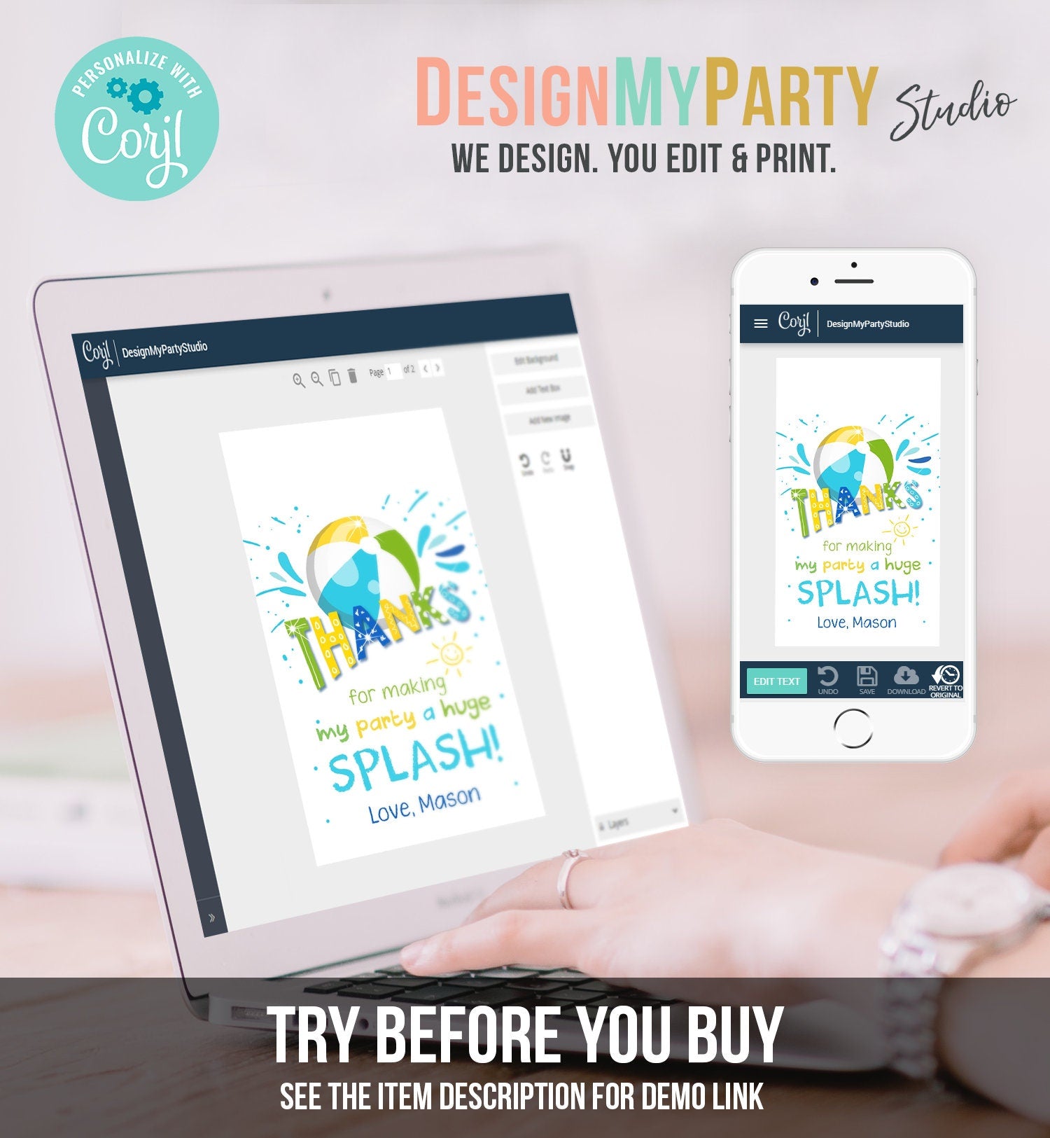 Editable Pool Party Favor Tag Splish Splash Birthday Bash Thank You Tag Boy Summer Beach Goodie Bag Download Digital Template Printable 0169