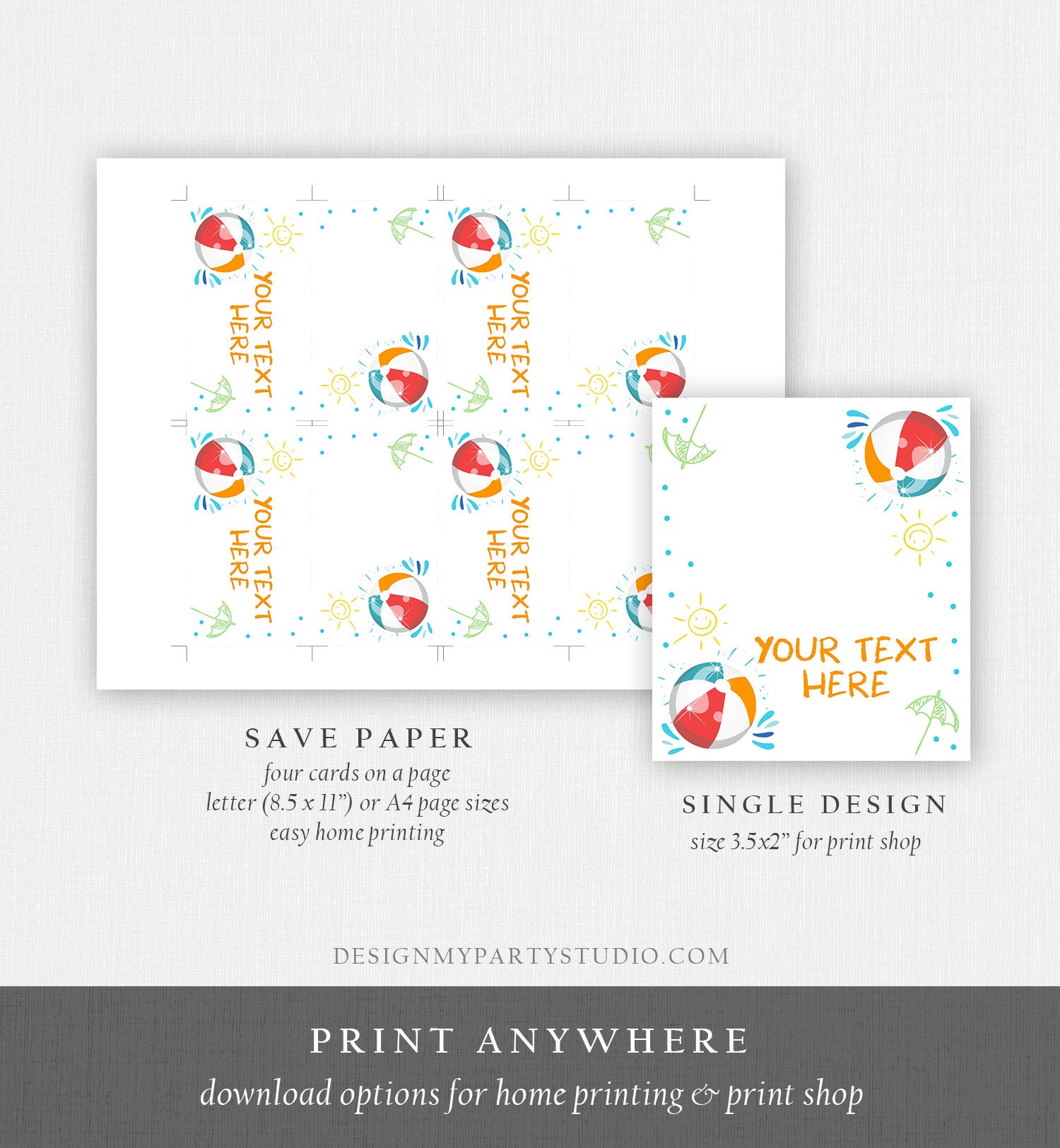 Editable Food Label Pool Party Splish Splash Boy Birthday Bash Food Labels Place Card Tent Escort Card Beach Ball Template Printable 0169