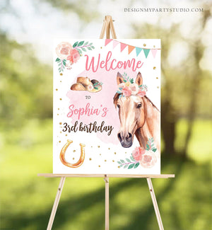 Editable Horse Birthday Welcome Sign Pony Birthday Welcome Sign Cowgirl Party Floral Girl Horse Party Download Template Corjl PRINTABLE 0398