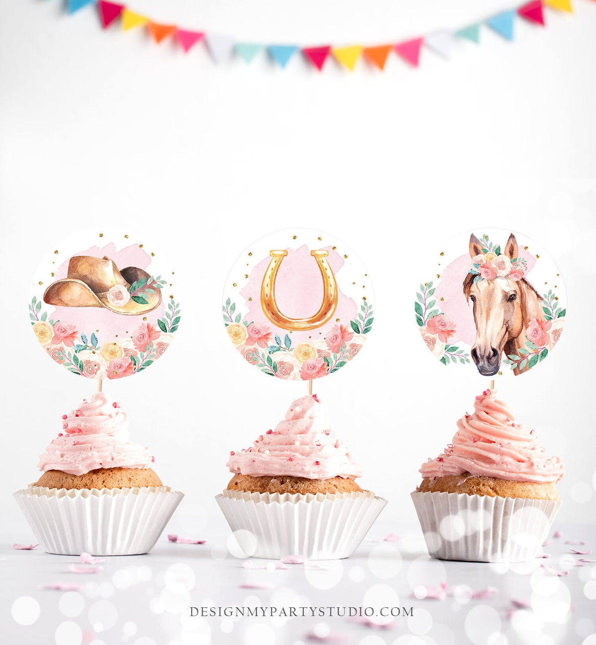 Horse Cupcake Toppers Favor Tags Girl Saffle Up Pony Birthday Party Decoration Cowgirl Floral Horse Pink Download Digital PRINTABLE 0398