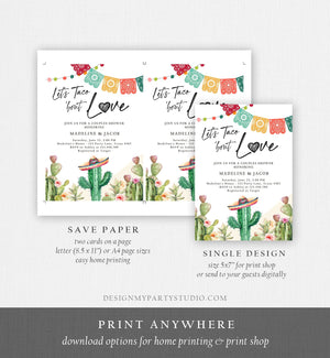 Editable Let's Taco Bout Love Engagement Invitation Couples Shower Bridal Watercolor Cactus Succulent Fiesta Template Corjl Printable 0404