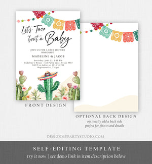 Editable Let's Taco Bout a Baby Shower Invitation Cactus Mexican Fiesta Couples Shower Desert Watercolor Template Corjl Printable 0404