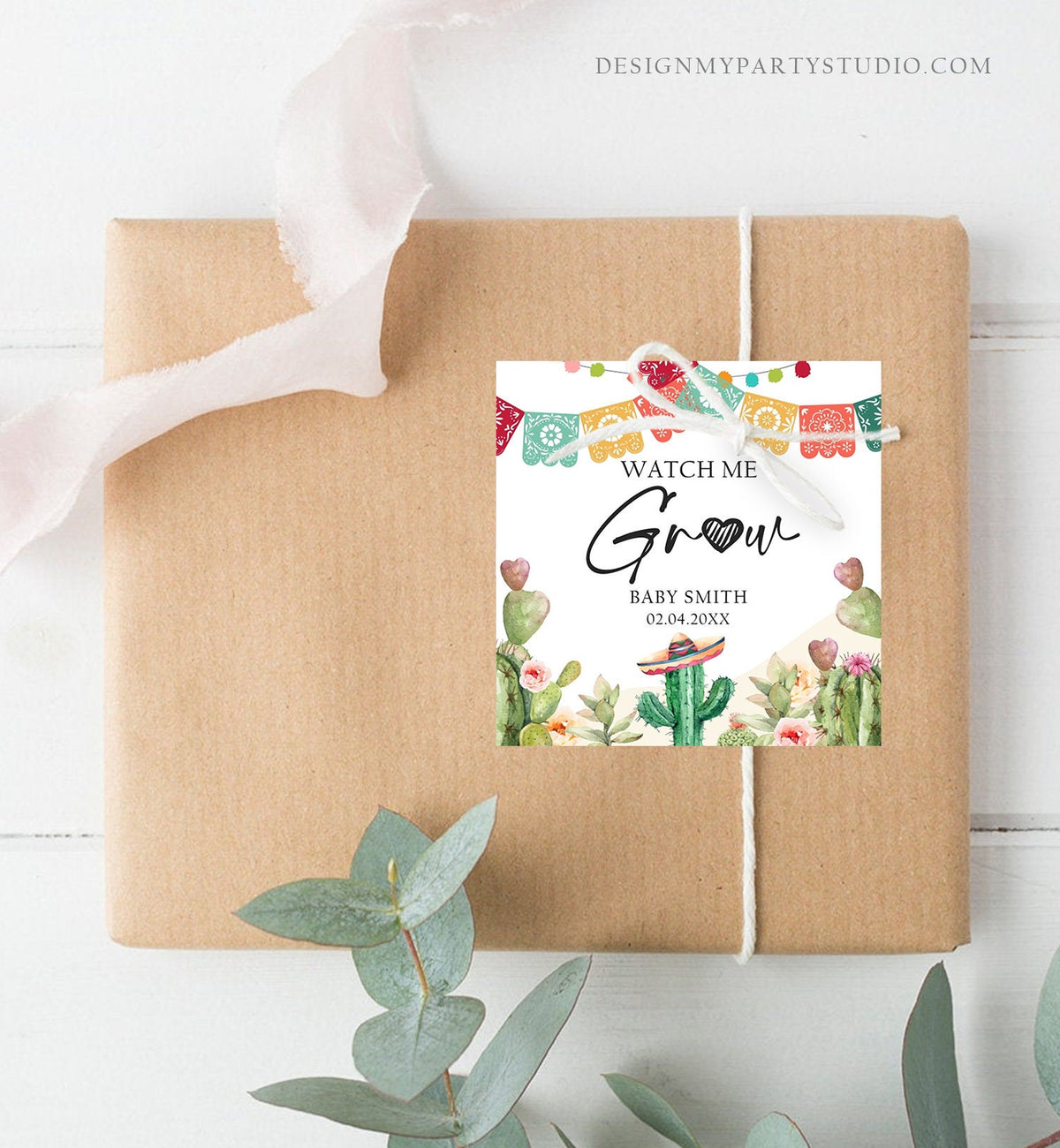 Editable Watch Me Grow Tags Fiesta Cactus Favor Tags Baby Shower Bridal Succulent Taco Bout Love Watercolor Digital Template Printable 0404