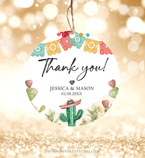Editable Cactus Thank You Favor Tag Round Squared Fiesta Baby Shower Birthday Bridal Watercolor Sticker Succulent Corjl Template 0404