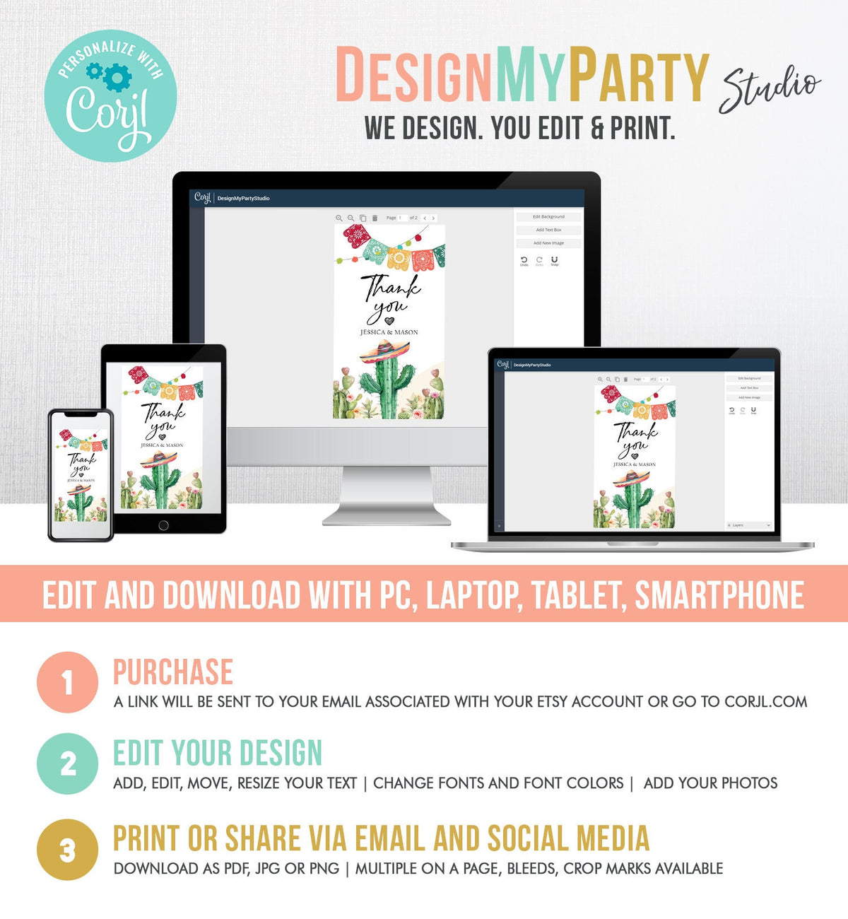 Editable Cactus Fiesta Favor Tags Fiesta Thank You Tag Mexican Muchas Gracias Bridal Shower Succulent Couples Watercolor Corjl Template 0404