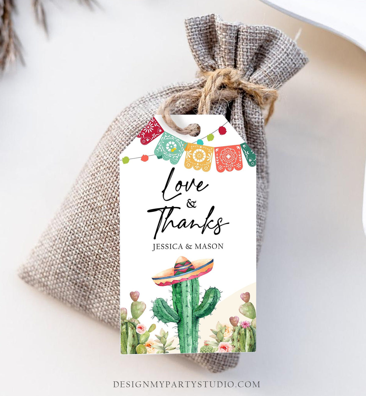 Editable Cactus Fiesta Favor Tags Love and Thanks Mexican Muchas Gracias Bridal Shower Succulent Couples Digital Template Printable 0404