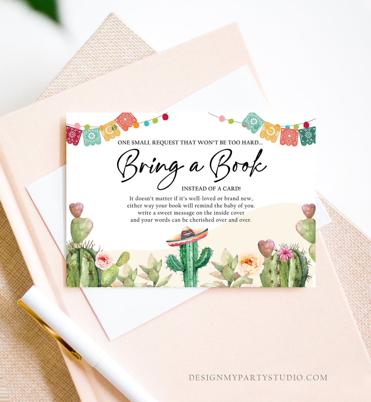 Editable Bring a Book Card Baby Shower Cactus Fiesta Taco Bout a Baby Book Insert Books for Baby Request Digital Template Printable 0404