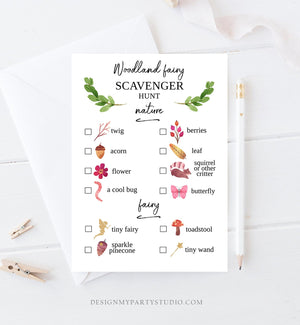 Editable Scavenger Hunt Checklist Game Party Woodland Fairy Birthday Whimsical Enchanted Forest Instant Download Corjl Template 0173