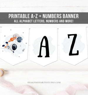 Space Alphabet Banner Letters A to Z Numbers Space Birthday Banner Boy Blue Galaxy Party Decor DIY Baby Shower Banner DIY Printable 0366