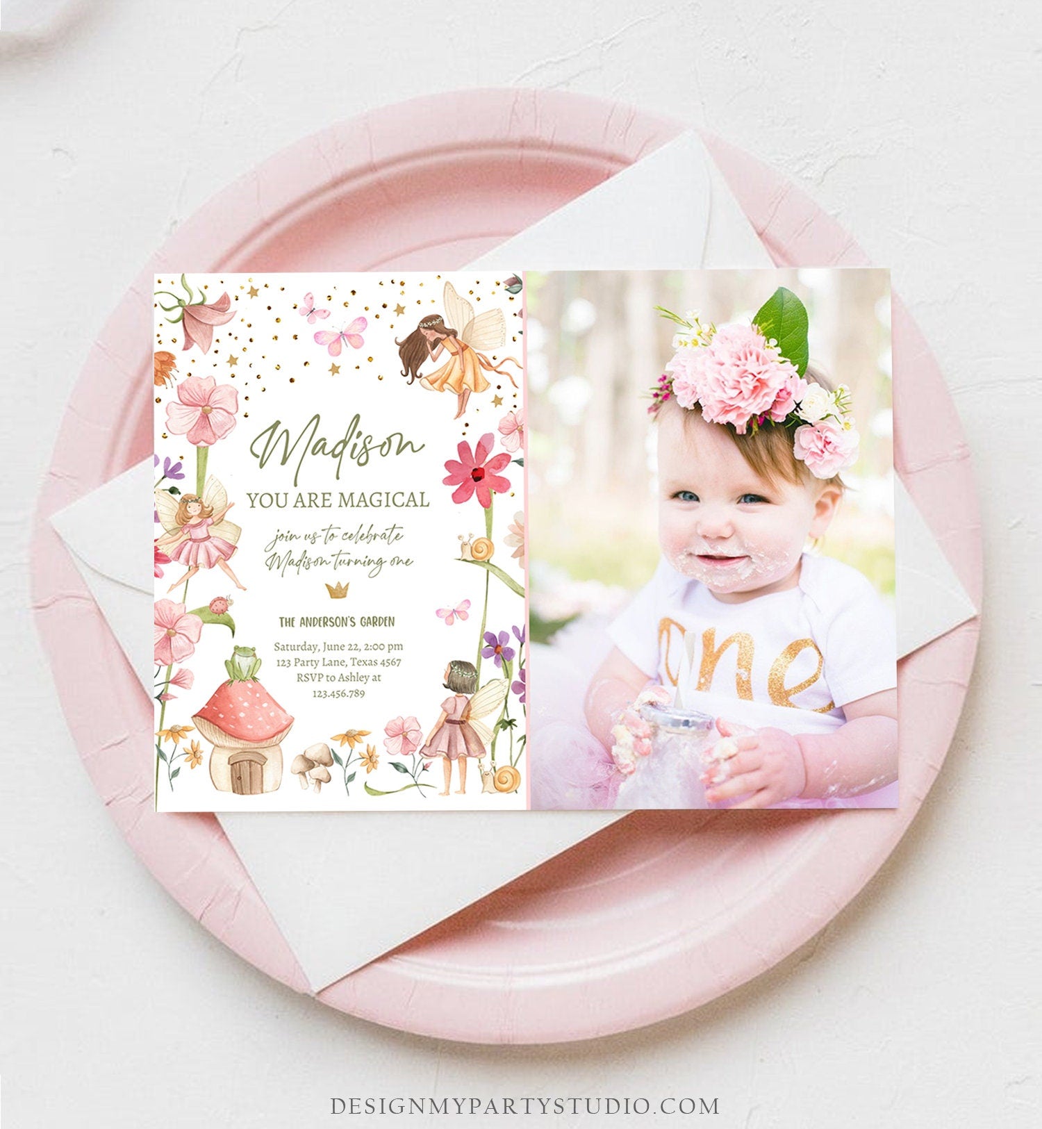 Editable Fairy Birthday Invitation Fairy Garden Birthday Fairy Forest Girls 1st Birthday Magical Download Printable Template Corjl 0406