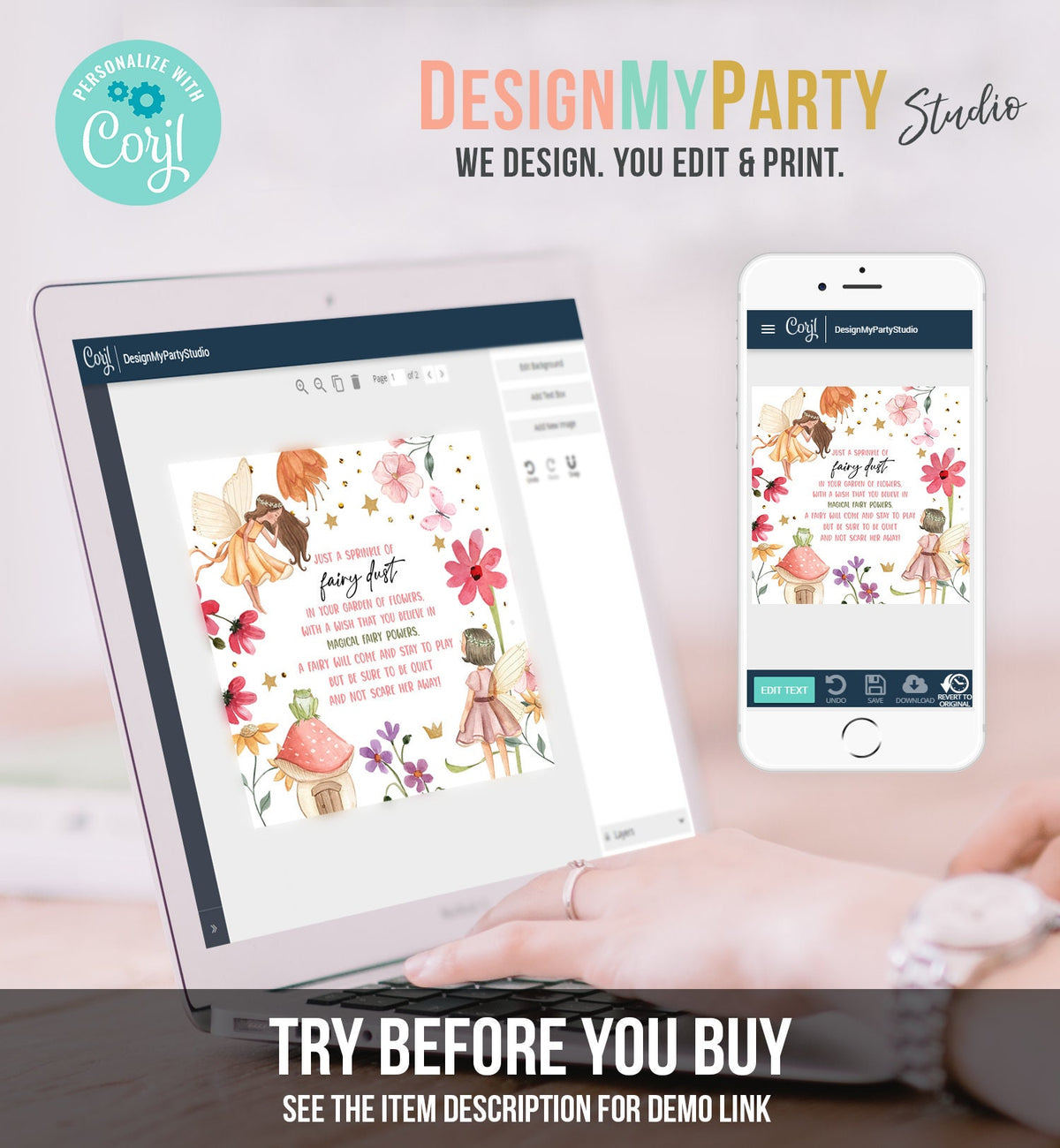 Editable Fairy Dust Favor Tags Enchanted Forest Birthday Magical Pixie Dust Poem Cards Fairy Garden Download Template PRINTABLE Corjl 0406