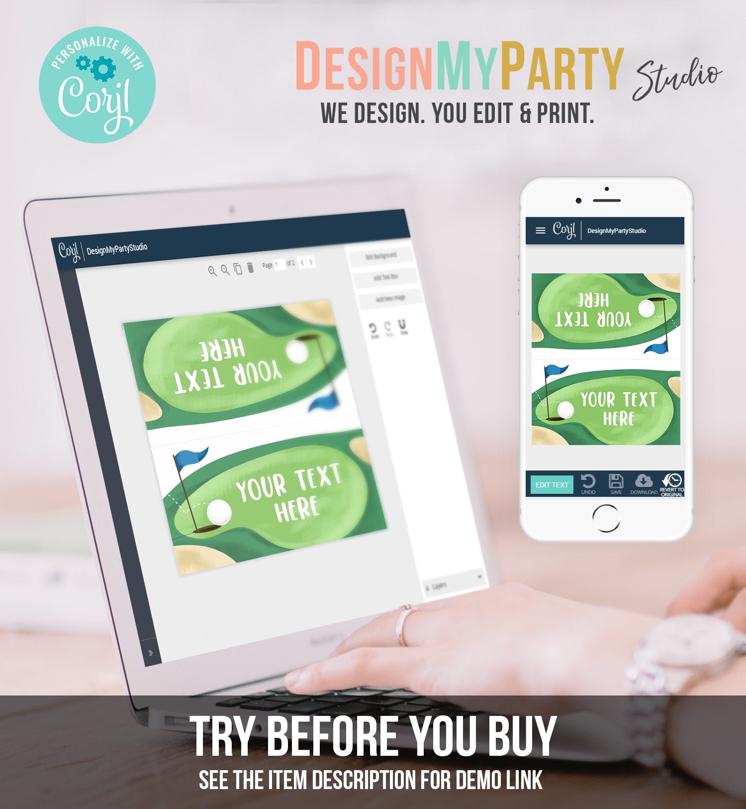 Editable Golf Birthday Food Tent Cards Golf Labels Golf Party Place Cards Boy 1st Birthday Hole in One Sports Printable Template Corjl 0405