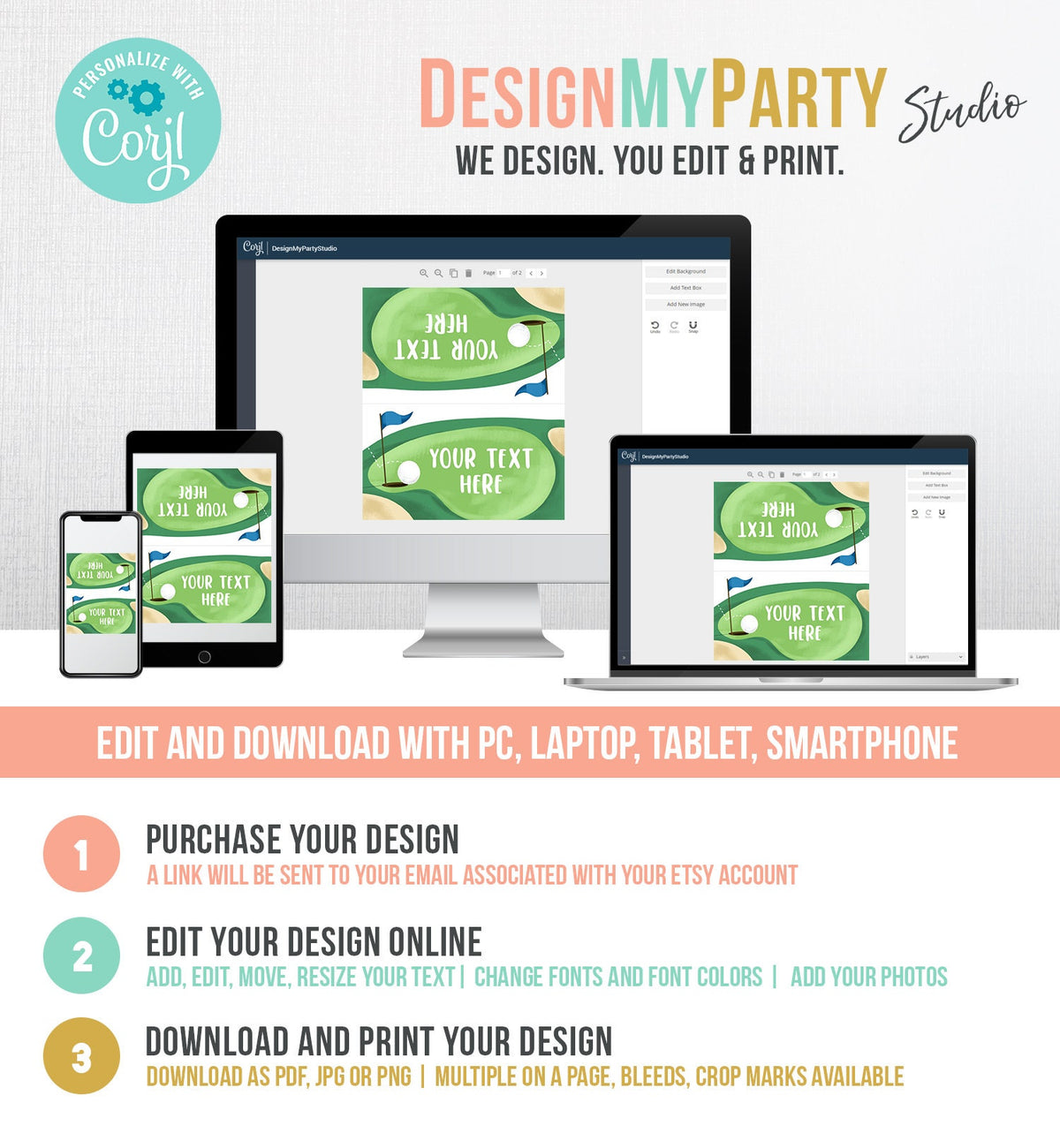 Editable Golf Birthday Food Tent Cards Golf Labels Golf Party Place Cards Boy 1st Birthday Hole in One Sports Printable Template Corjl 0405