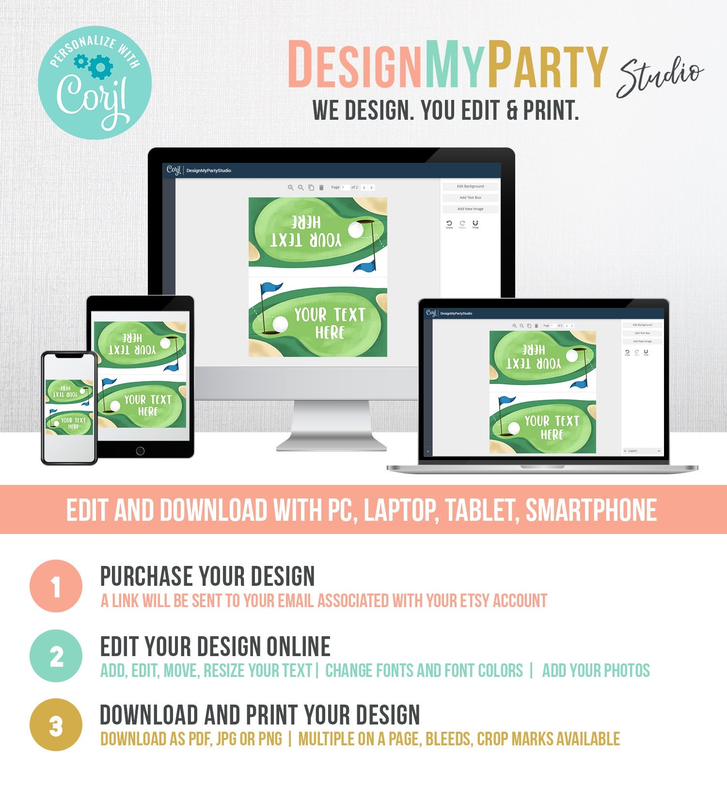 Editable Golf Birthday Food Tent Cards Golf Labels Golf Party Place Cards Boy 1st Birthday Hole in One Sports Printable Template Corjl 0405