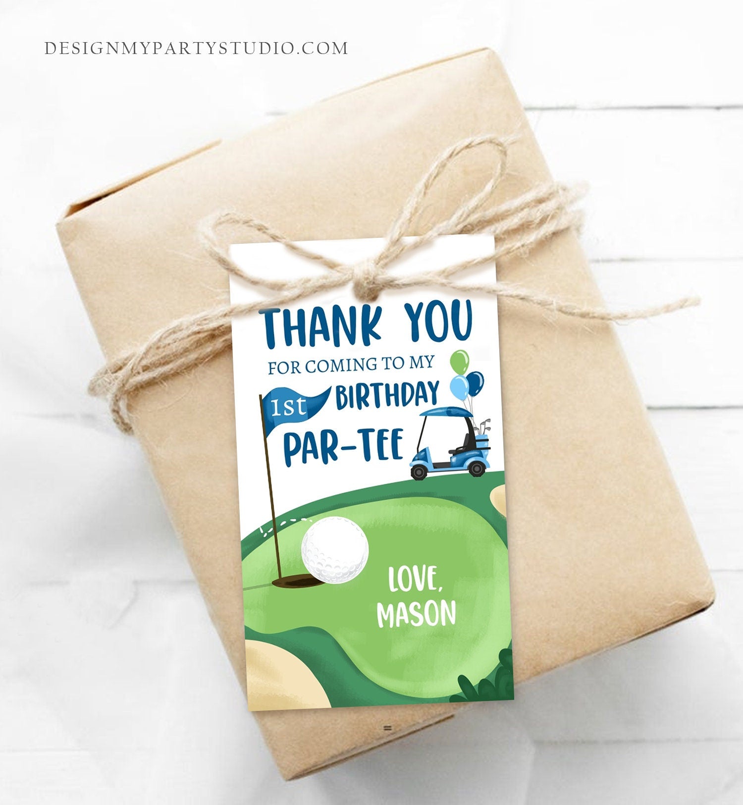 Editable Golf Favor Tags Golf Thank You Par-tee Tags Golfing Birthday Hole in One 1st Birthday Boy Gift Tag Download Corjl Template 0405