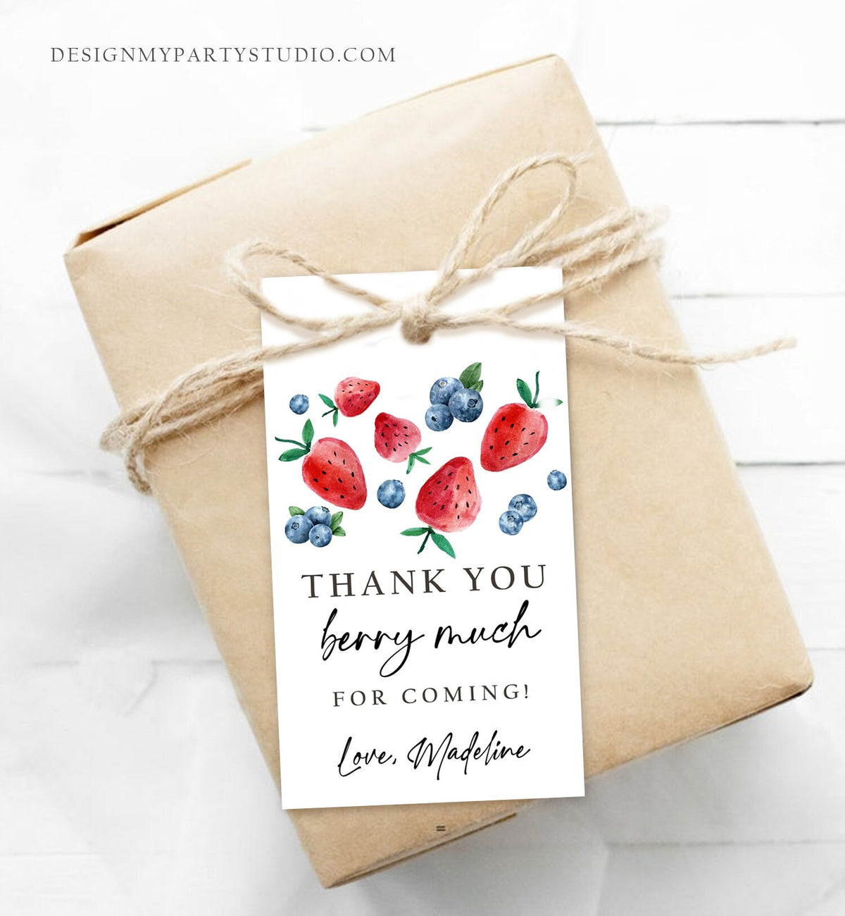 Editable Strawberry Blueberry Favor Tags Berry First Birthday Thank you tags Label Berry Much Tags Berry Sweet Template PRINTABLE Corjl 0399
