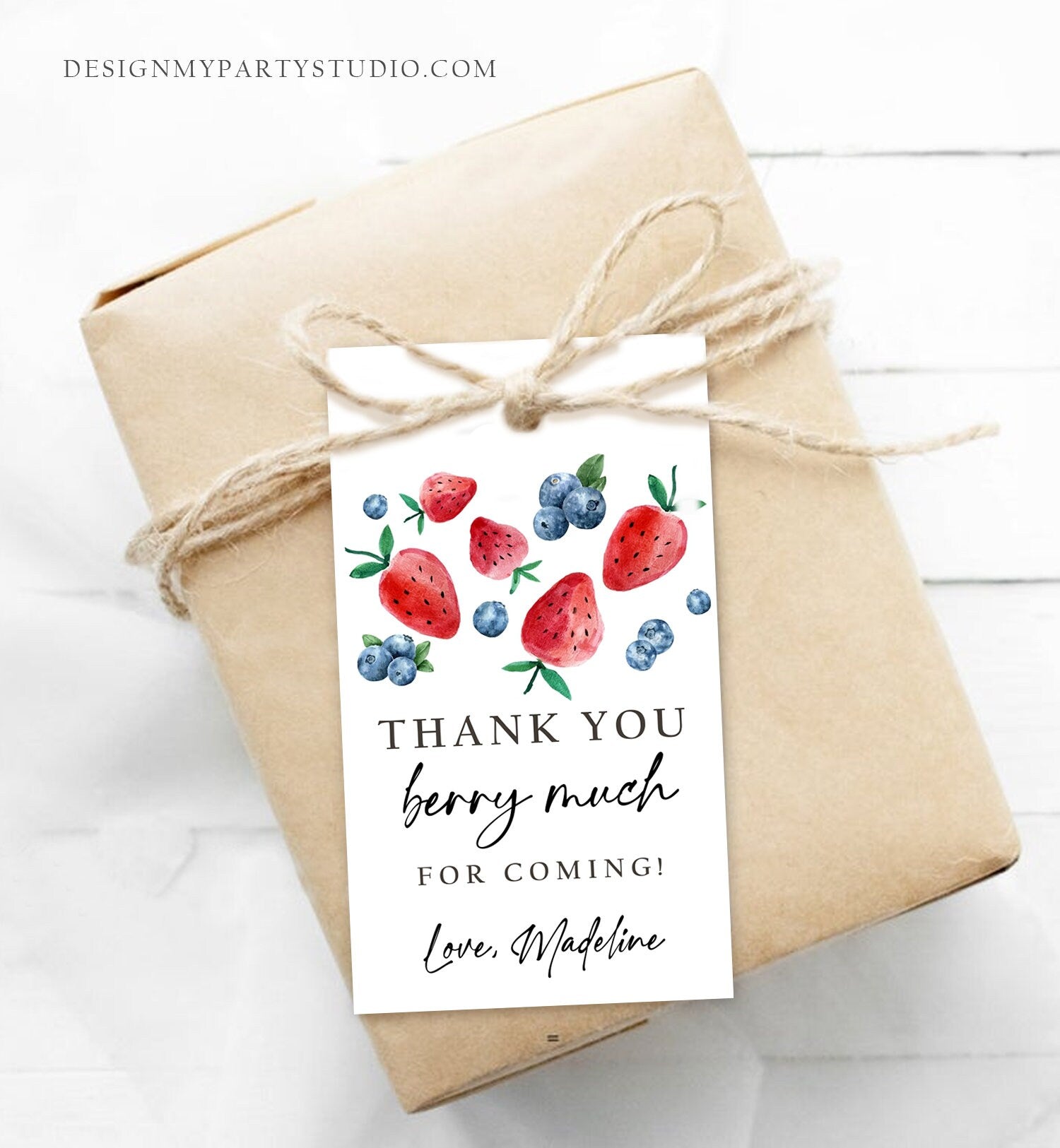 Editable Strawberry Blueberry Favor Tags Berry First Birthday Thank you tags Label Berry Much Tags Berry Sweet Template PRINTABLE Corjl 0399